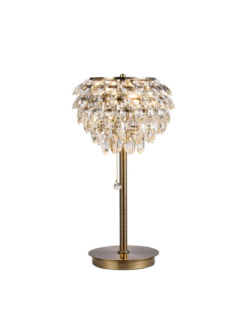 Lightologist Conifer Table Lamp, 2 Light E14, Antique Brass/Crystal