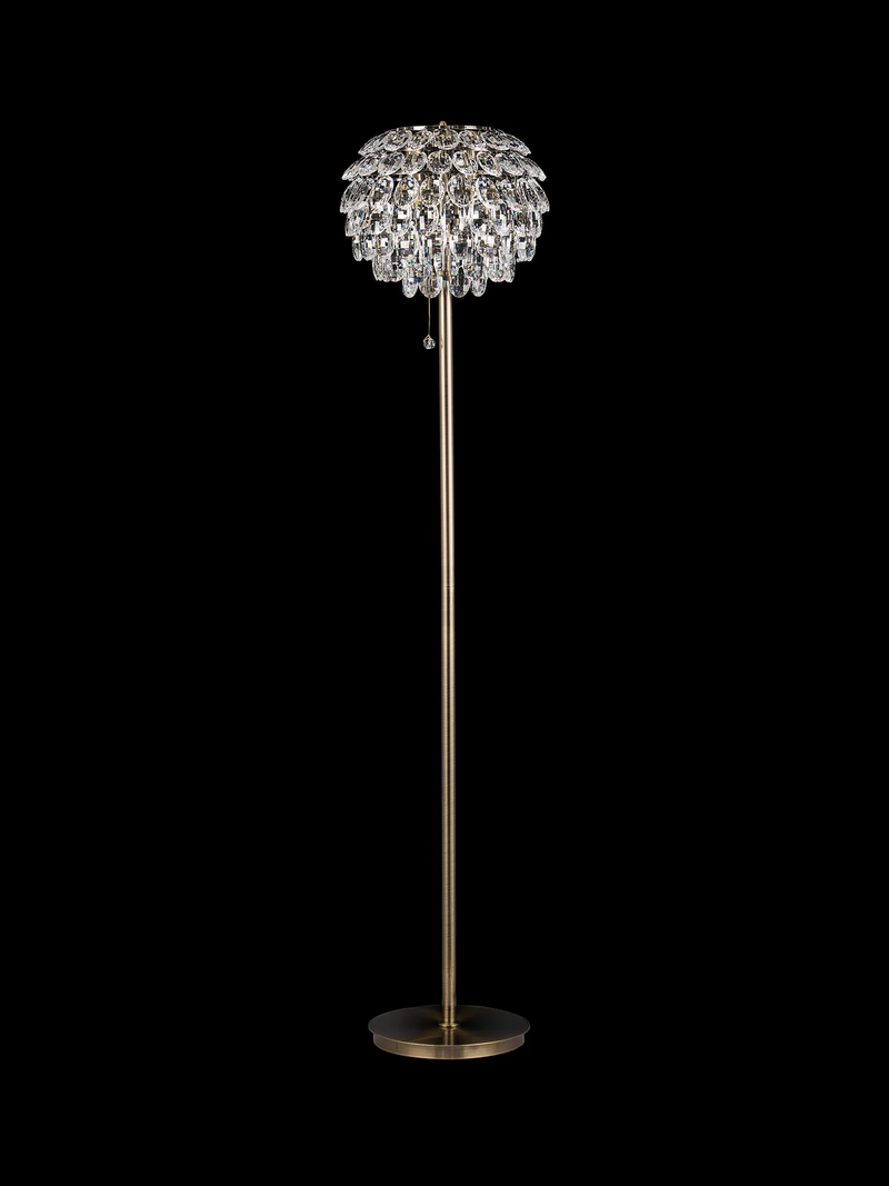 Lightologist Conifer Floor Lamp, 3 Light E14, Antique Brass/Crystal