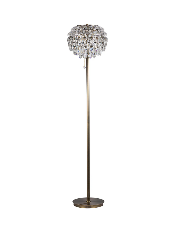 Lightologist Conifer Floor Lamp, 3 Light E14, Antique Brass/Crystal