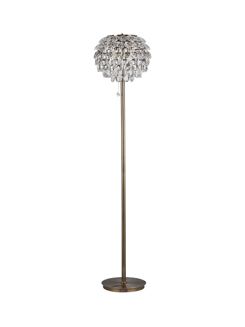 Lightologist Conifer Floor Lamp, 3 Light E14, Antique Brass/Crystal