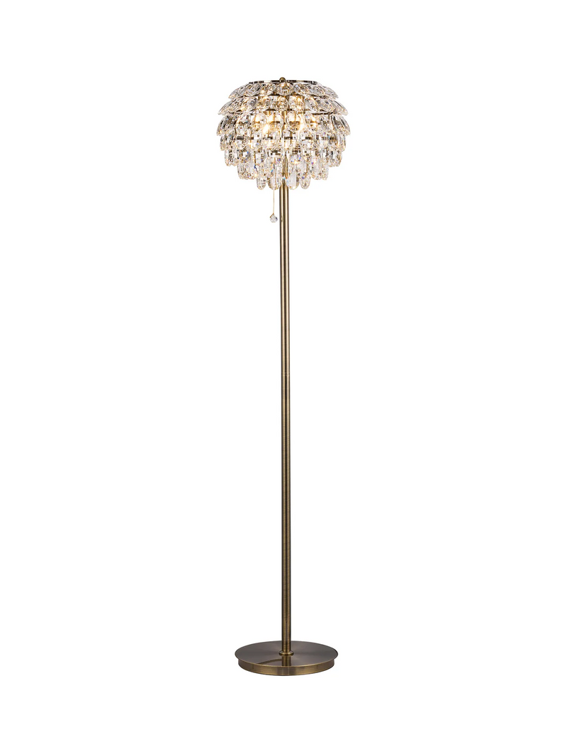 Lightologist Conifer Floor Lamp, 3 Light E14, Antique Brass/Crystal