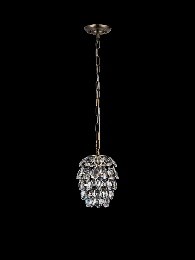 Lightologist Conifer 17cm Pendant 5 Layer, 1 Light E27, Antique Brass/Crystal