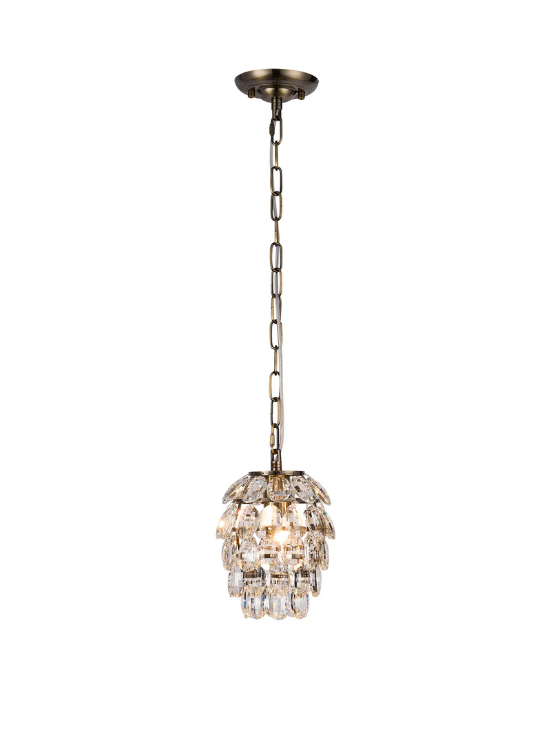 Lightologist Conifer 17cm Pendant 5 Layer, 1 Light E27, Antique Brass/Crystal