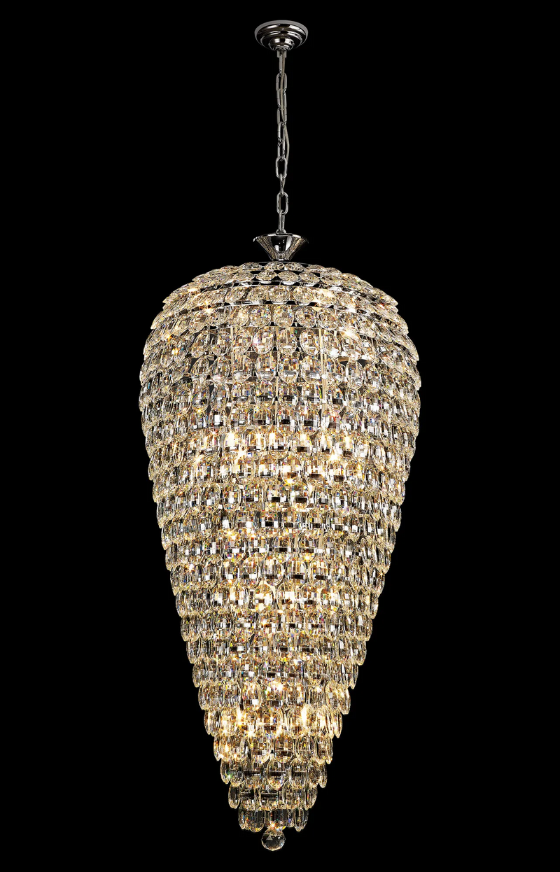 Lightologist Conifer 60cm Tall Acorn Pendant, 20 Light E14, Polished Chrome/Crystal