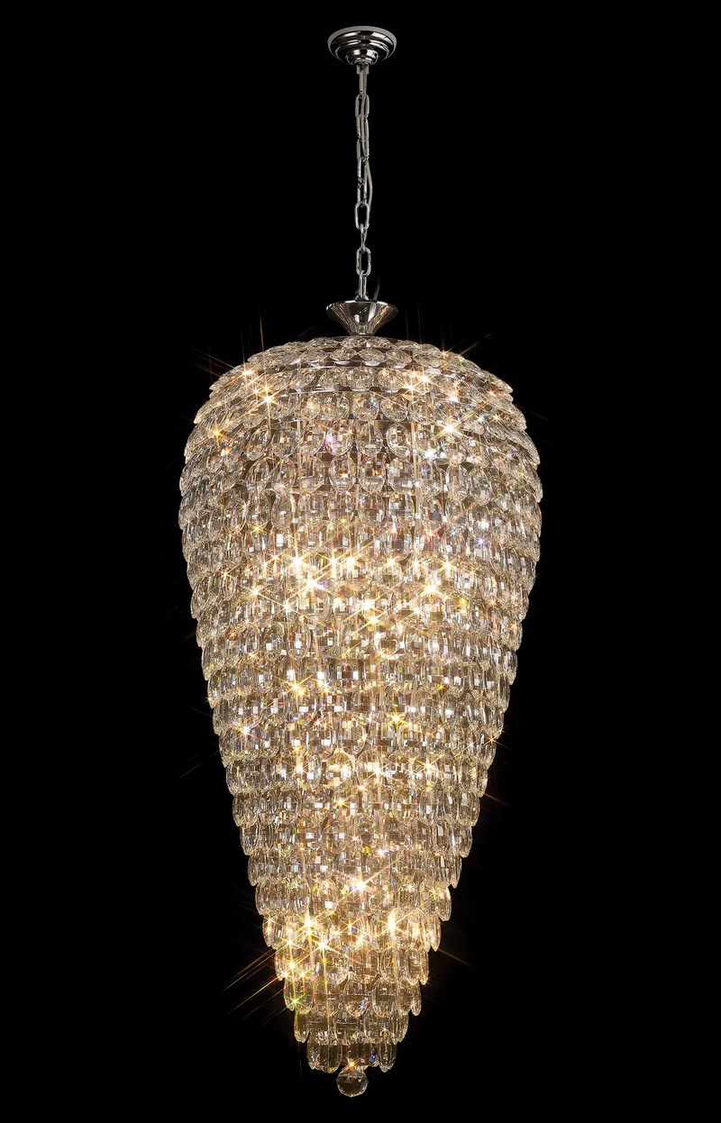 Lightologist Conifer 60cm Tall Acorn Pendant, 20 Light E14, Polished Chrome/Crystal