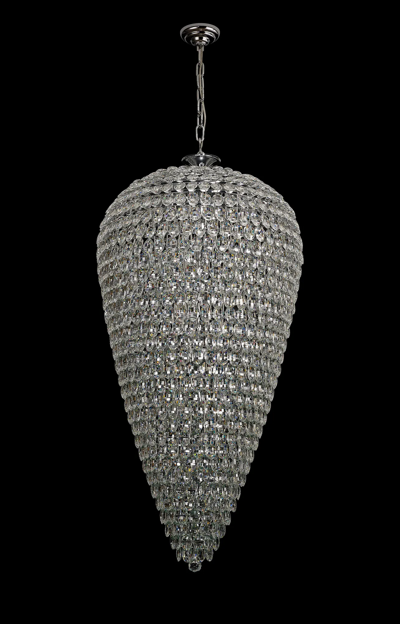 Lightologist Conifer 80cm Tall Acorn Pendant, 30 Light E14, Polished Chrome/Crystal