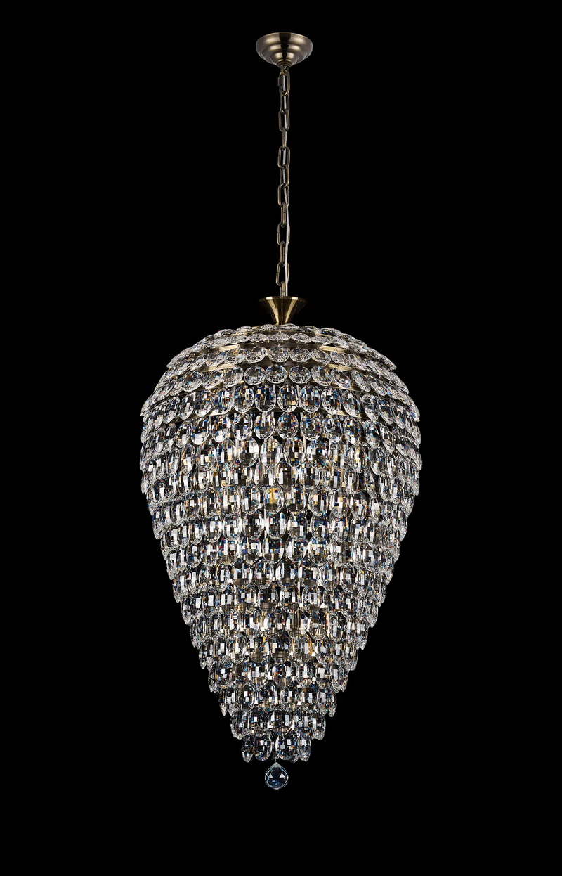 Lightologist Conifer 60cm Acorn Pendant, 16 Light E14, Antique Brass/Crystal