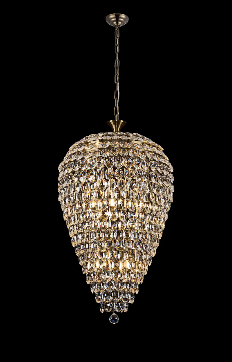 Lightologist Conifer 60cm Acorn Pendant, 16 Light E14, Antique Brass/Crystal