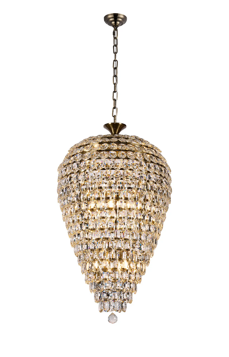 Lightologist Conifer 60cm Acorn Pendant, 16 Light E14, Antique Brass/Crystal