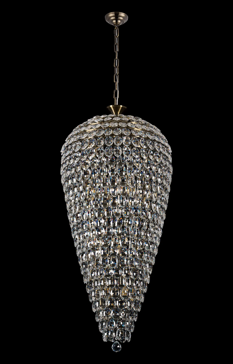 Lightologist Conifer 60cm Tall Acorn Pendant, 20 Light E14, Antique Brass/Crystal