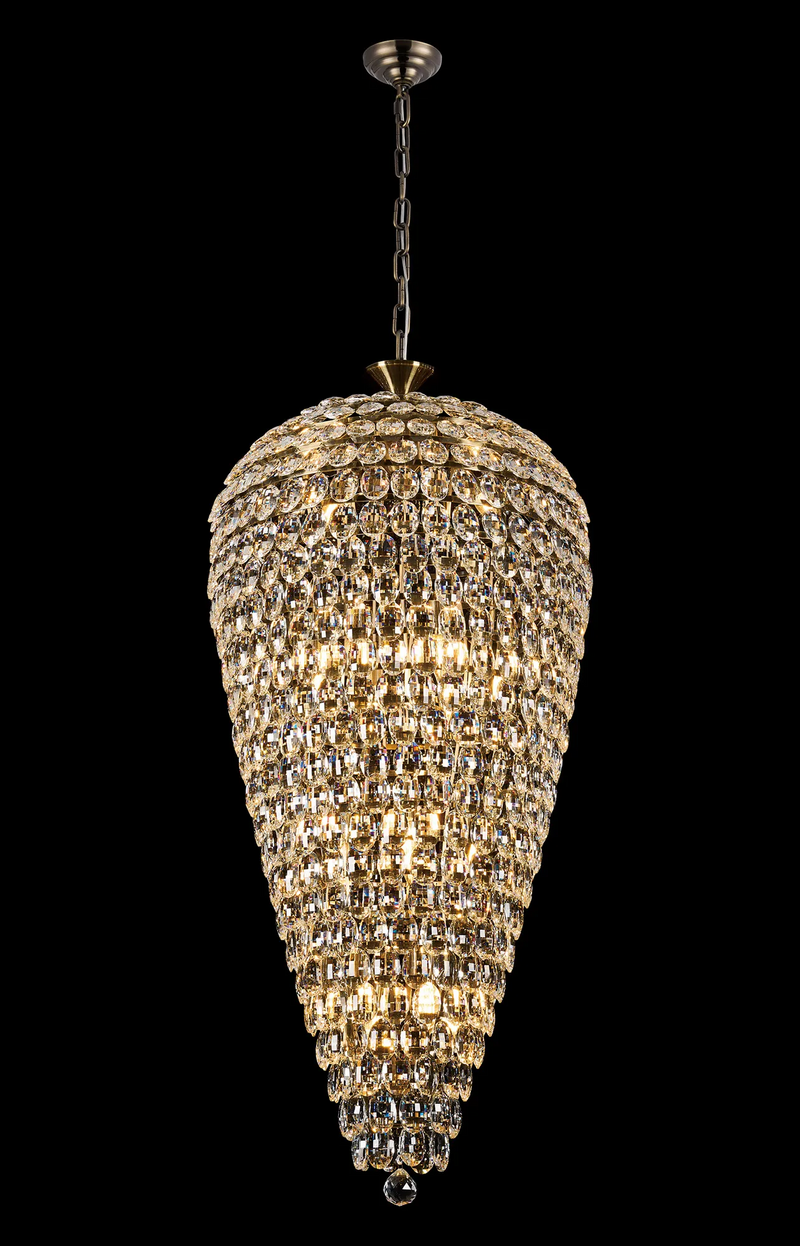 Lightologist Conifer 60cm Tall Acorn Pendant, 20 Light E14, Antique Brass/Crystal