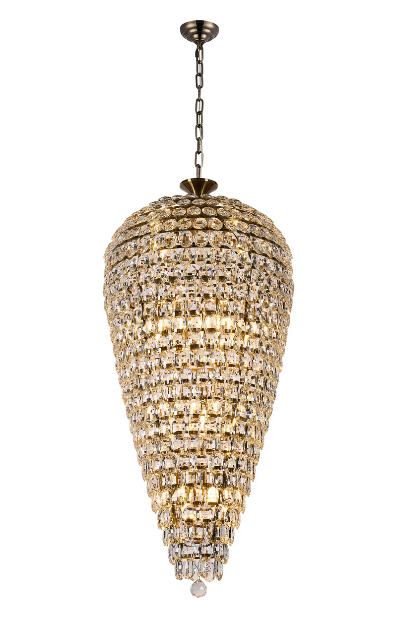 Lightologist Conifer 60cm Tall Acorn Pendant, 20 Light E14, Antique Brass/Crystal