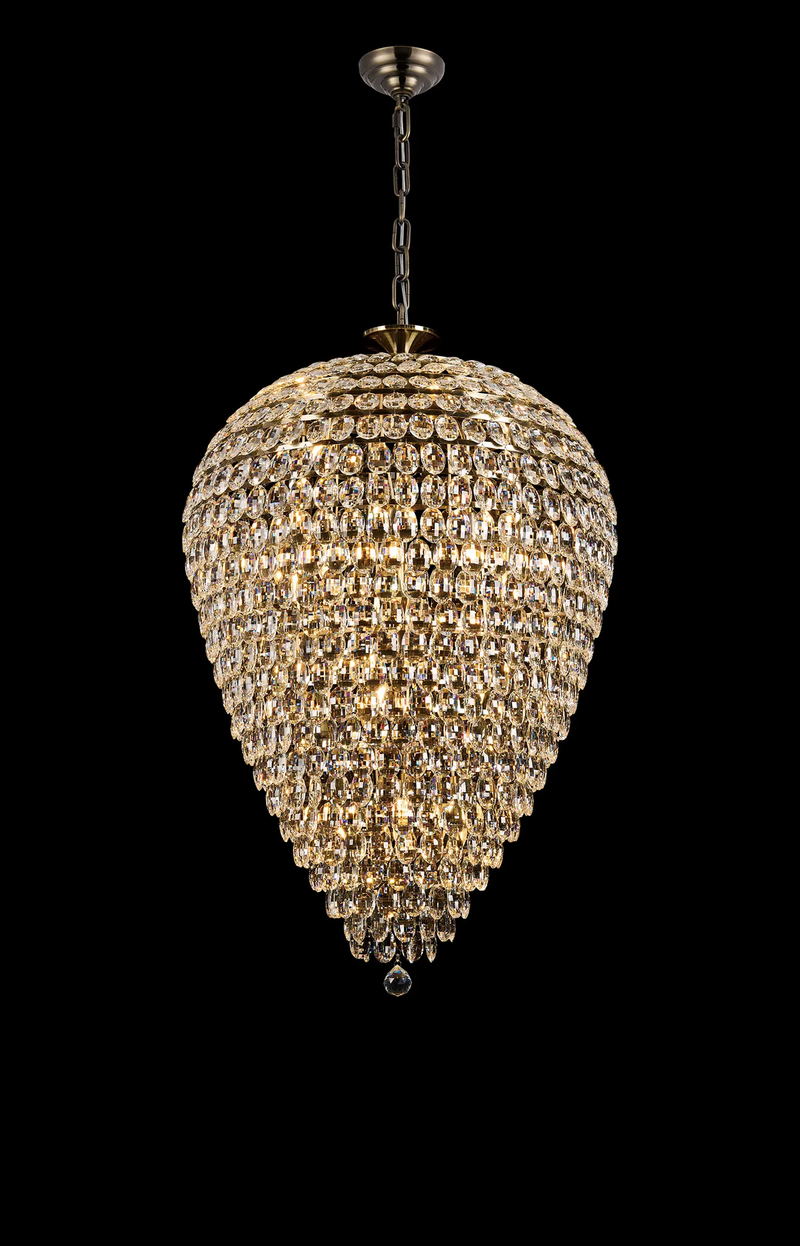 Lightologist Conifer 80cm Acorn Pendant, 25 Light E14, Antique Brass/Crystal