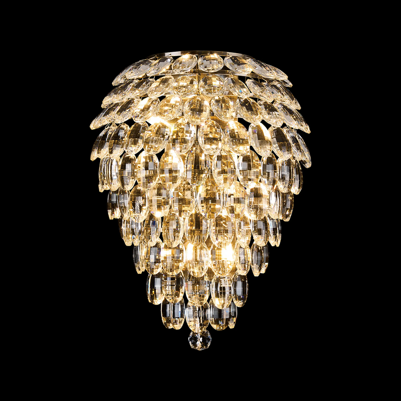 Lightologist Conifer Tall Wall Lamp, 4 Light E14, Antique Brass/Crystal