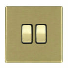 Hamilton 7G22R21R31SB-B Hartland G2 Satin Brass 2 Gang 10AX 1x 2 Way 1x Intermediate Plate Switch - Black Insert