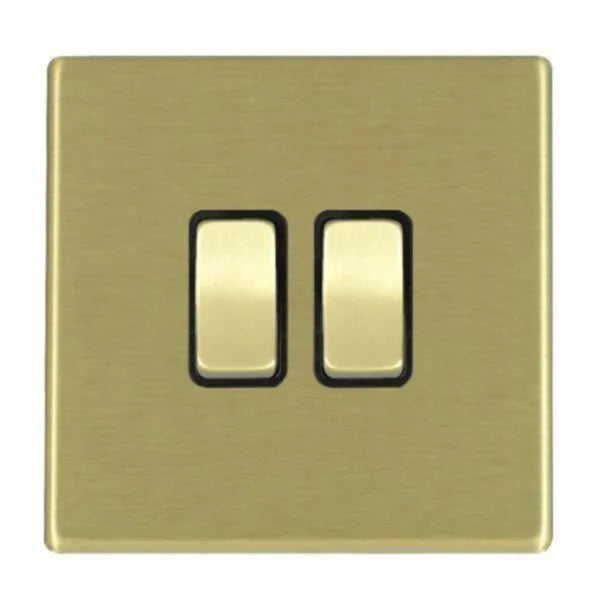 Hamilton 7G22R21R31SB-B Hartland G2 Satin Brass 2 Gang 10AX 1x 2 Way 1x Intermediate Plate Switch - Black Insert