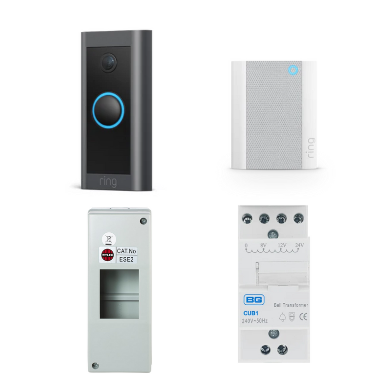 Ring Video Doorbell Wired B08LR3G17D + Ring Chime B09L45TSYF + Bell Transformer and Enclosure BUNDLE