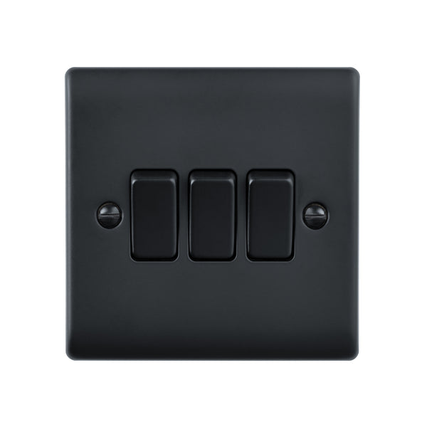 Saxby Raised Screwed 10AX 3G 2-Way Switch - Matt Black RS103BL