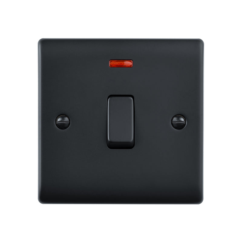 Saxby Raised Screwed 20A 1G DP Switch With Neon - Matt Black RS271BL