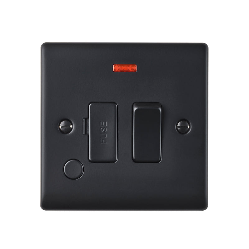 Saxby Raised Screwed 13A Switched Fused Spur Unit with Flex Outlet and Neon - Matt Black RS323BL