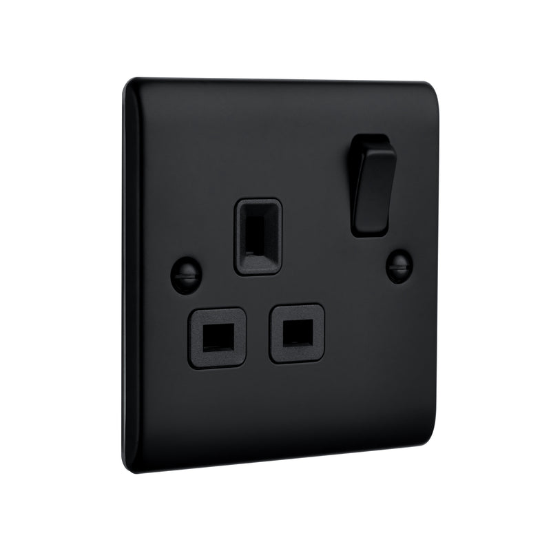 Saxby Raised Screwed 13A 1G DP Switched Socket - Matt Black With Black Insert RS412BLB