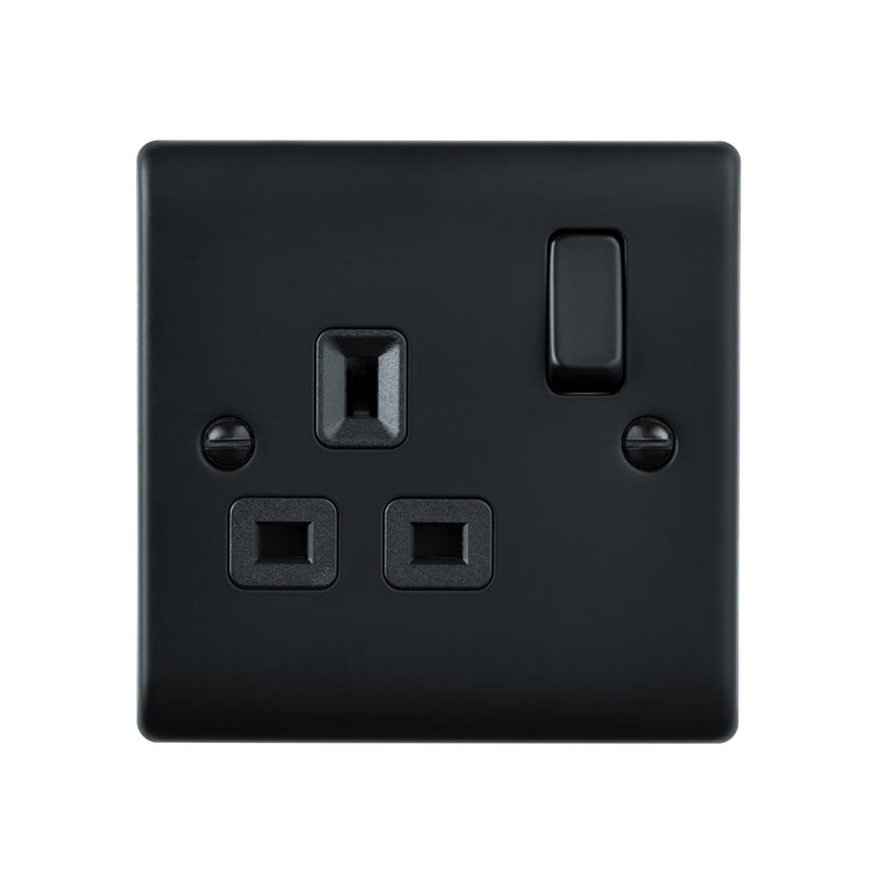 Saxby Raised Screwed 13A 1G DP Switched Socket - Matt Black With Black Insert RS412BLB