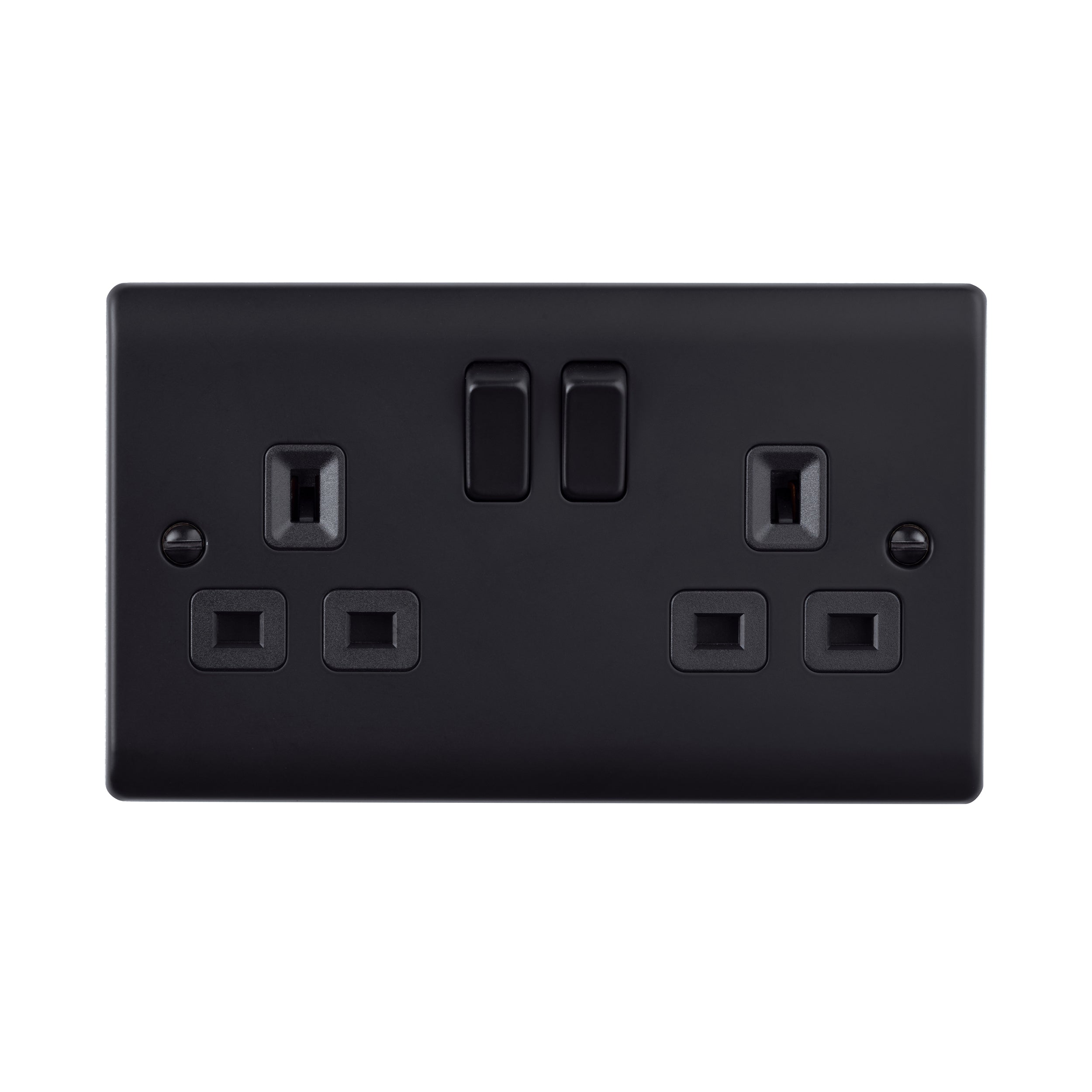 Saxby Raised Screwed 13A 2G DP Switched Socket - Matt Black With Black Insert RS422BLB