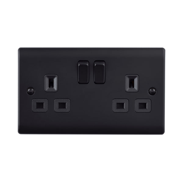 Saxby Raised Screwed 13A 2G DP Switched Socket - Matt Black With Black Insert RS422BLB
