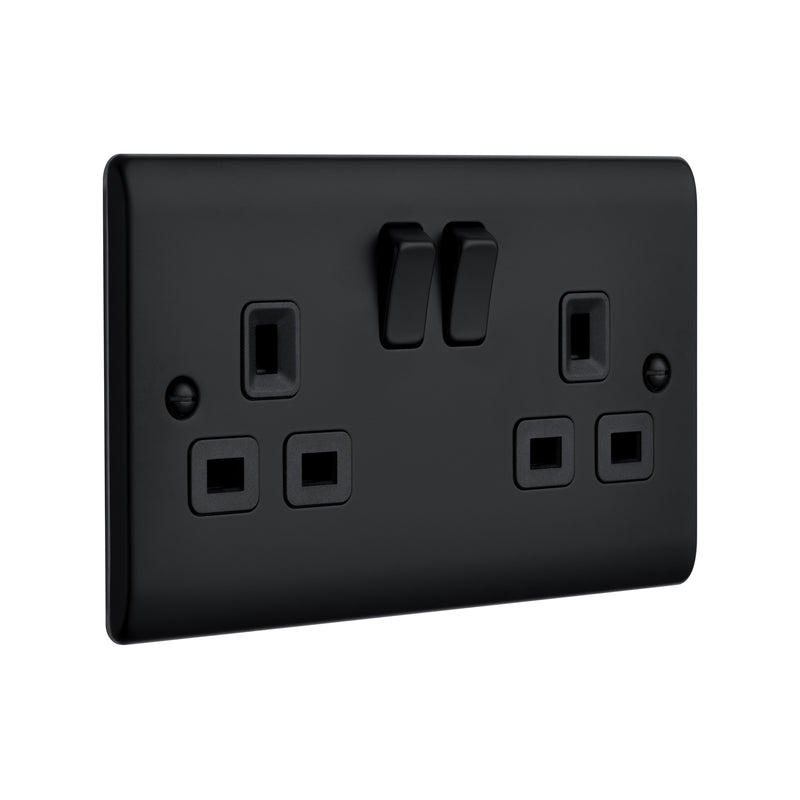 Saxby Raised Screwed 13A 2G DP Switched Socket - Matt Black With Black Insert RS422BLB