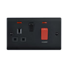 Saxby Raised Screwed 45A DP Cooker Switch with 13A Socket with Neon - Matt Black With Black Insert RS551BLB