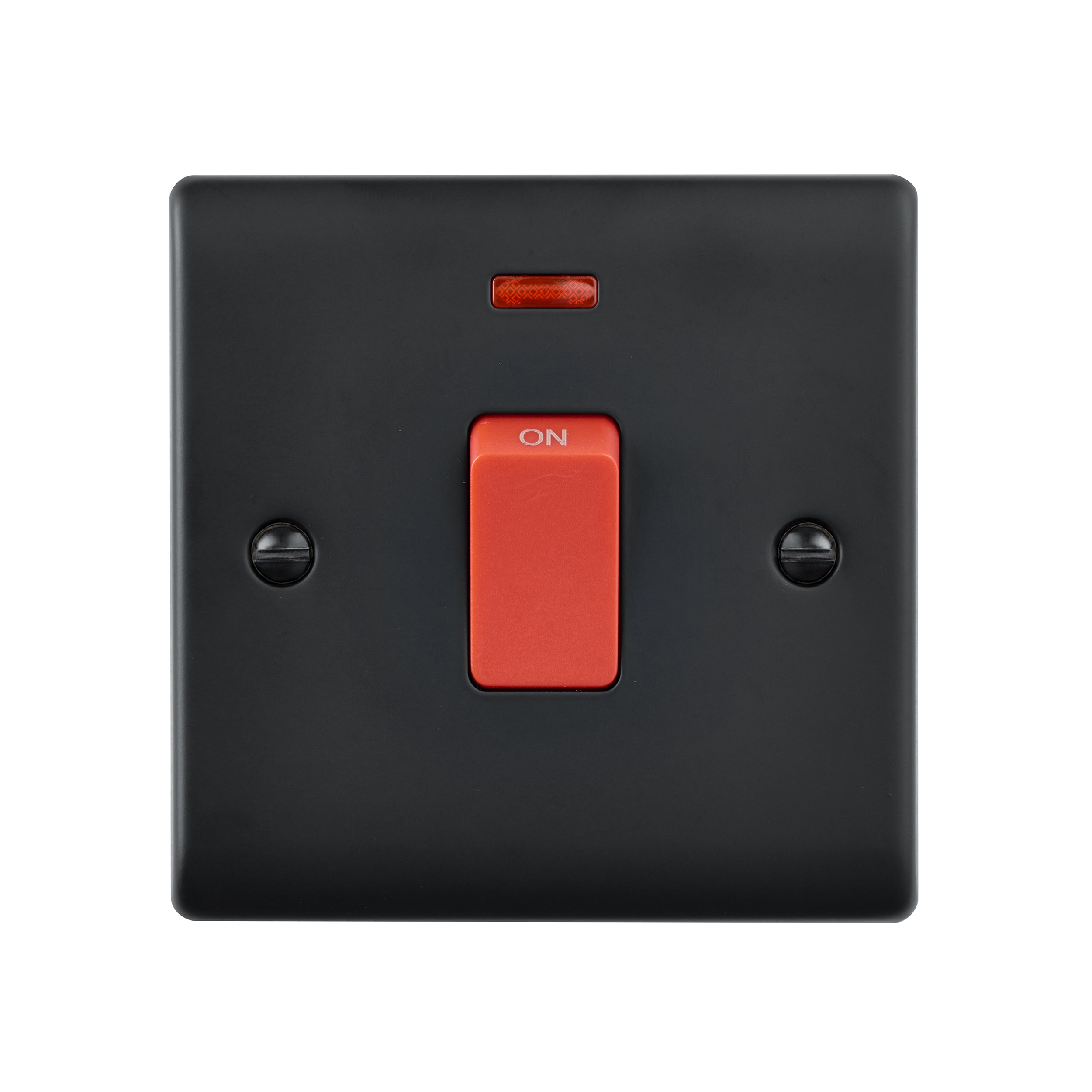 Saxby Raised Screwed 45A 1G DP Switch with Neon - Matt Black RS553BL