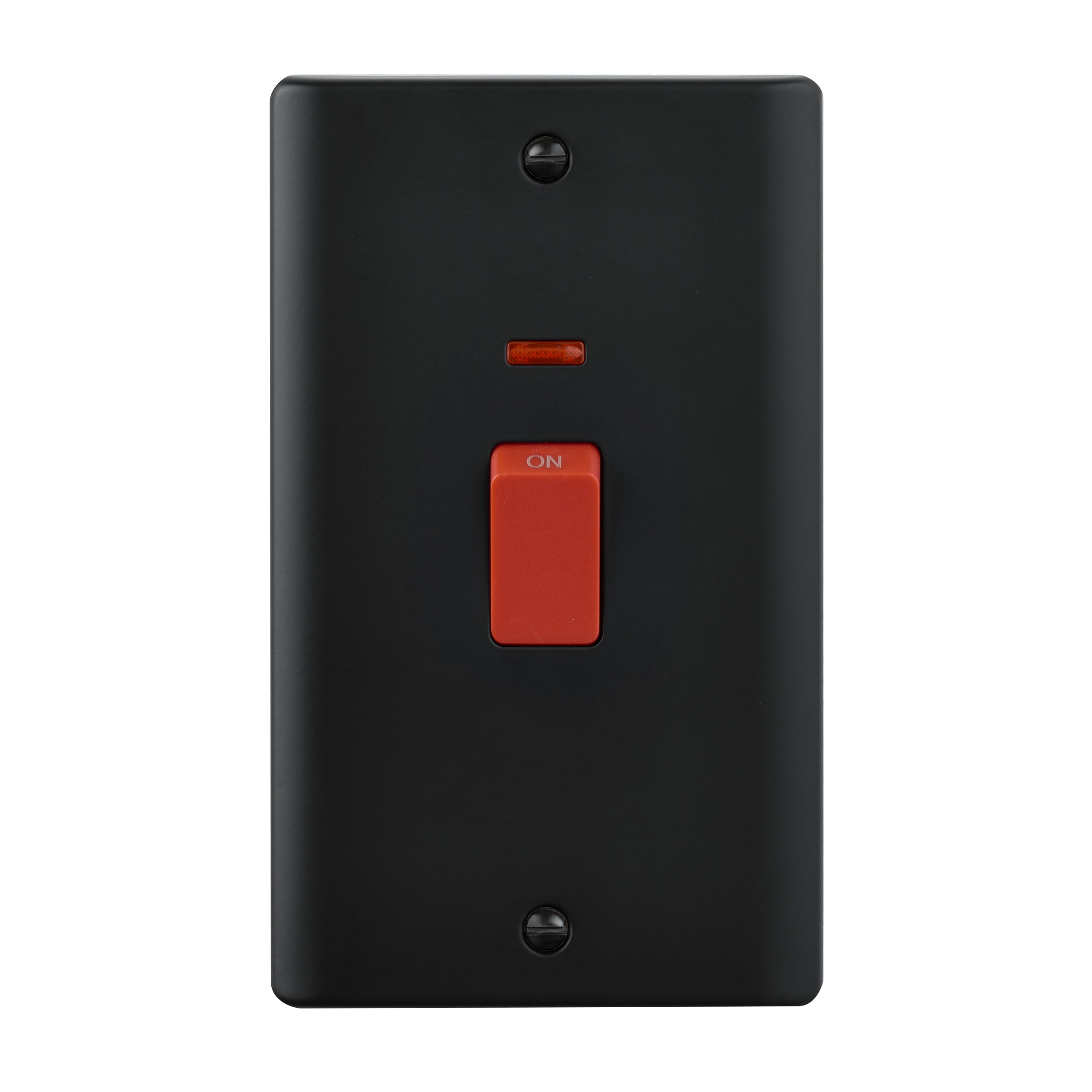 Saxby Raised Screwed 45A Large Plate DP Switch with Neon - Matt Black RS555BL