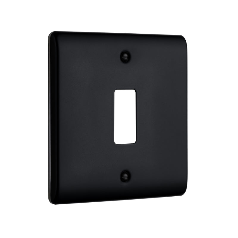 Saxby Raised Screwed 1G Grid Front Plate - Matt Black RSGFP1BL