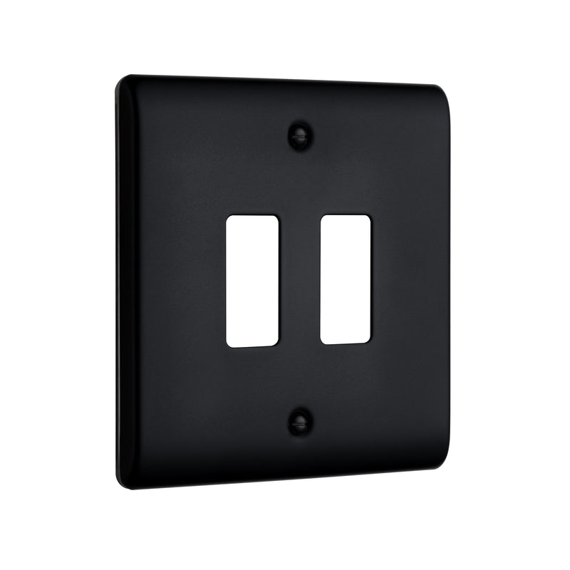 Saxby Raised Screwed 2G Grid Front Plate - Matt Black RSGFP2BL