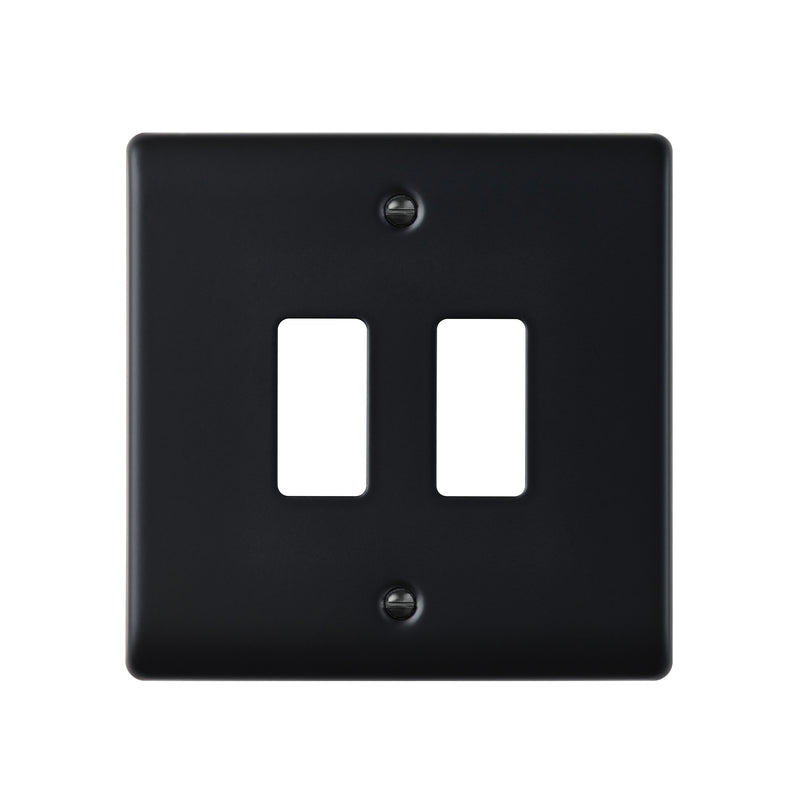 Saxby Raised Screwed 2G Grid Front Plate - Matt Black RSGFP2BL