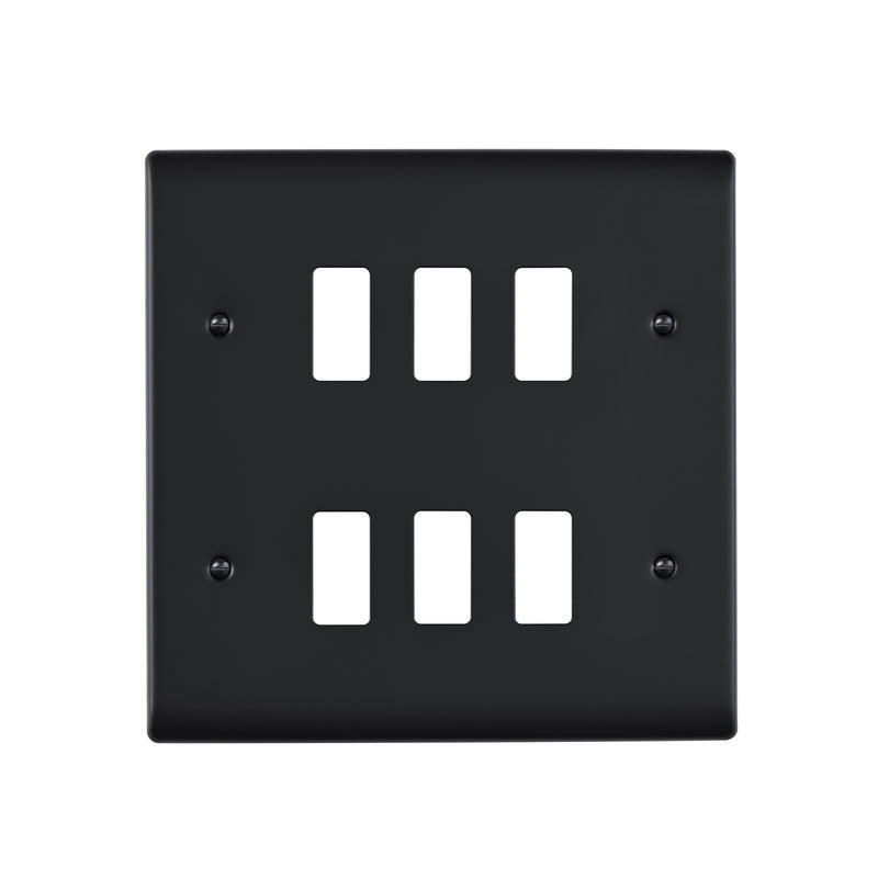 Saxby Raised Screwed 6G Grid Front Plate - Matt Black RSGFP6BL