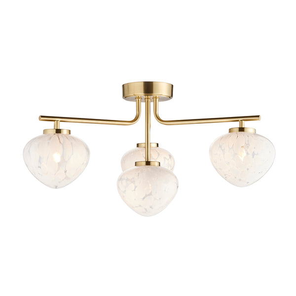 Lightologist Satin brass plate & white confetti glass Multi arm glass Semi flush Light WIN1398813