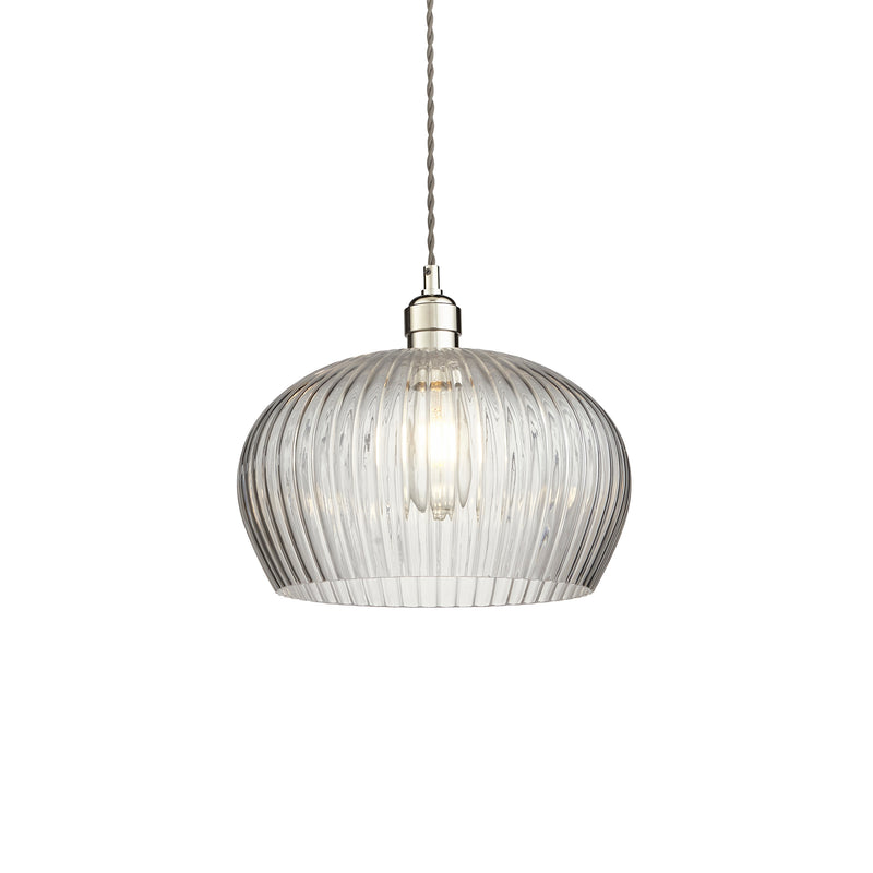 Lightologist Bright nickel plate & clear ribbed glass Single Pendant Light WIN13103674