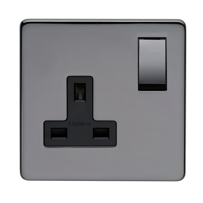 Crabtree Platinum black nickel 1 Gang Socket Black Insert 7314/bkn