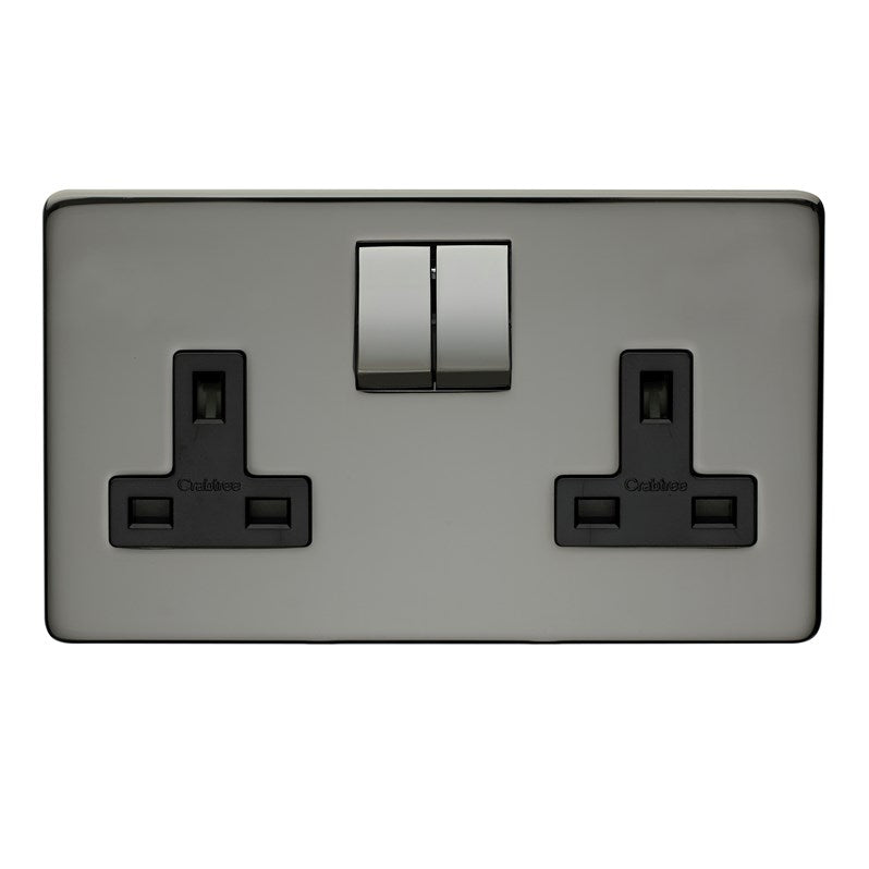 Crabtree Platinum black nickel 2 Gang Socket 7316/bkn