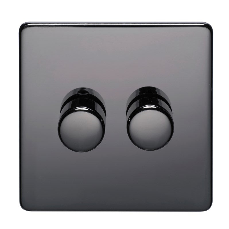 Crabtree Platinum black nickel 2 Gang Dimmer Switch 400w 7400/D2bkn