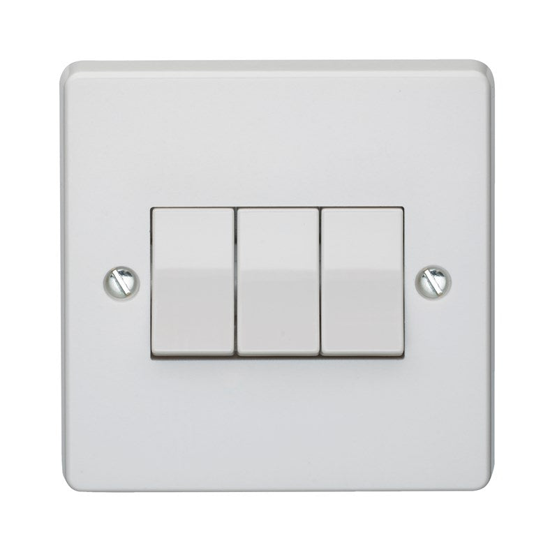 Crabtree Capital White Moulded 10AX 3 Gang 2 Way Switch 4173