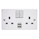 Crabtree Capital White Moulded 13A 2 Gang Double Pole Switched Socket With Dual 2.1A USB s 4306/USB/D