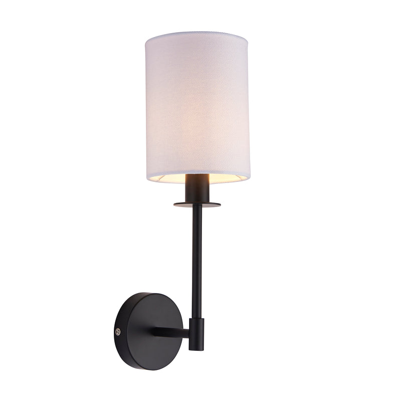 Lightologist Matt black & vintage white fabric Shade Wall Light WIN13101660