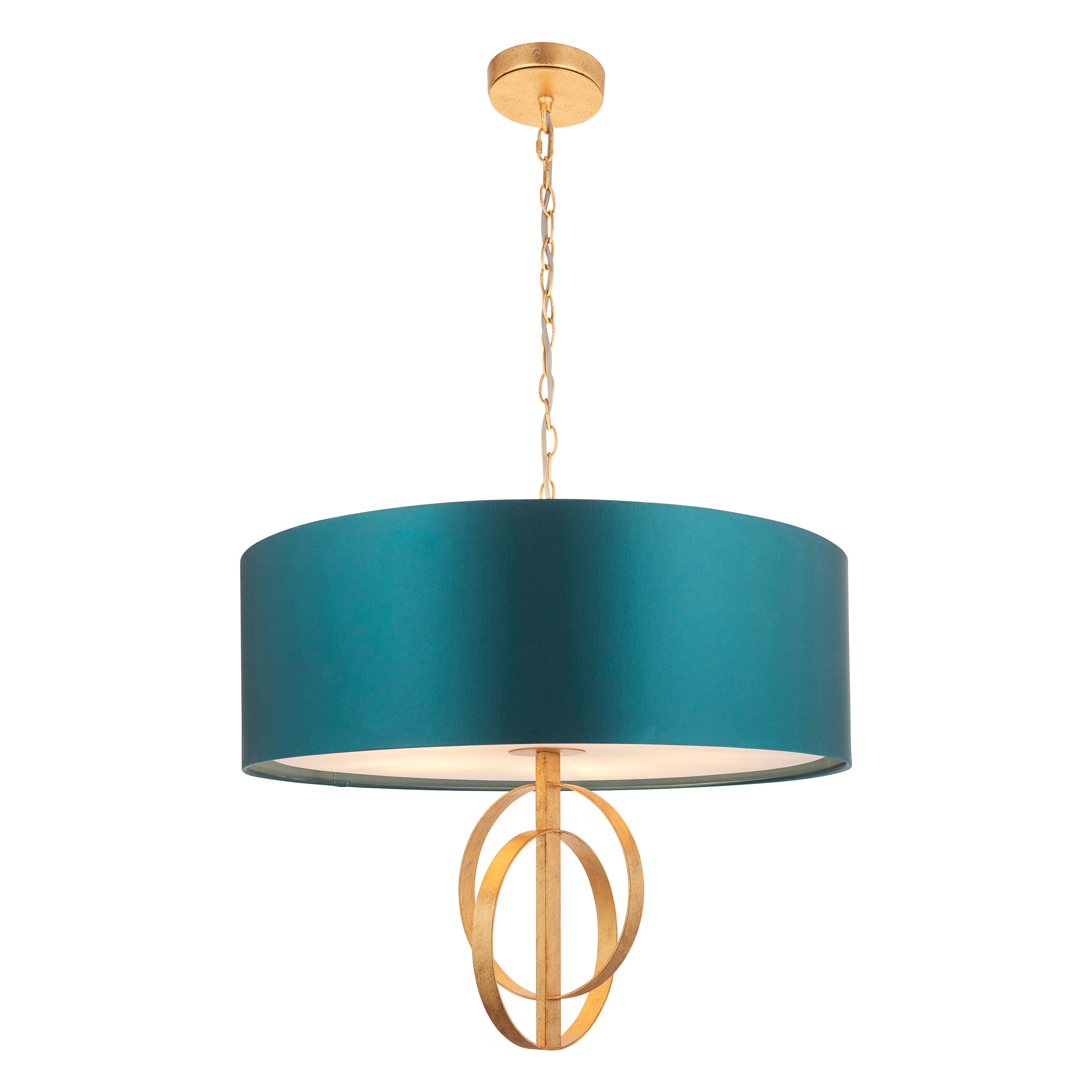 Lightologist Antique gold leaf & teal satin fabric Multi arm shade Pendant Light WIN1395219
