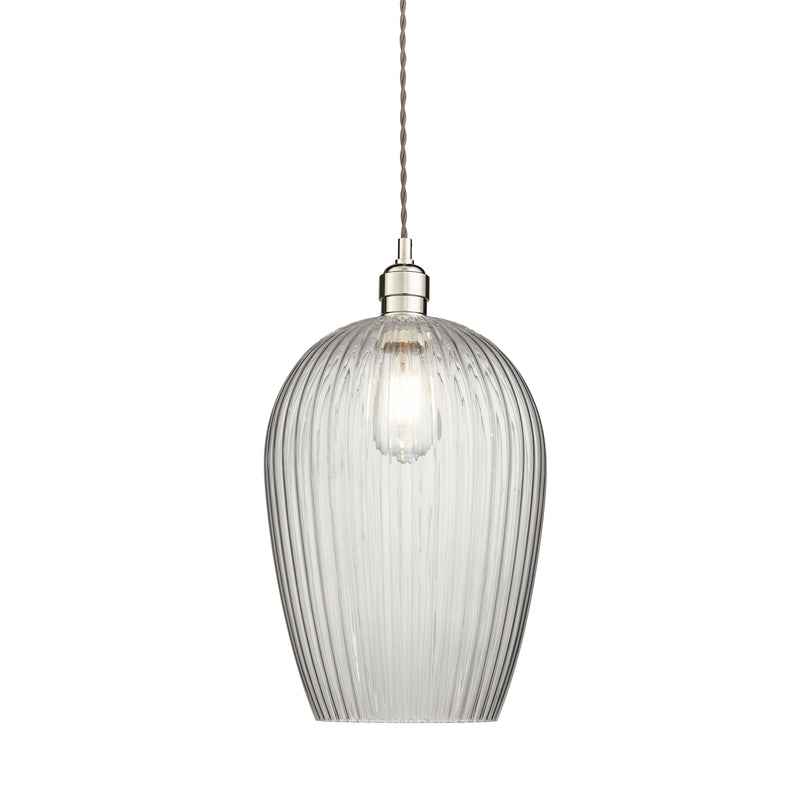 Lightologist Bright nickel plate & clear ribbed glass Single Pendant Light WIN13103675