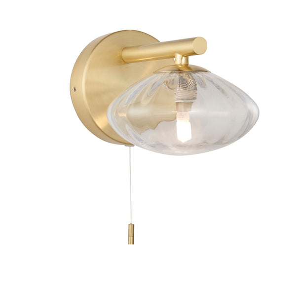 Lightologist Satin brass plate & clear ribbed glass Glass Wall Light WIN1397182