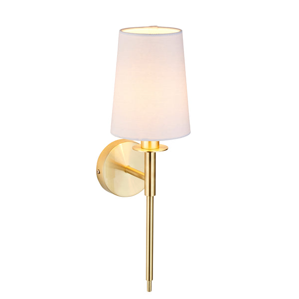 Lightologist Satin brass plate & vintage white fabric Shade Wall Light WIN1392955