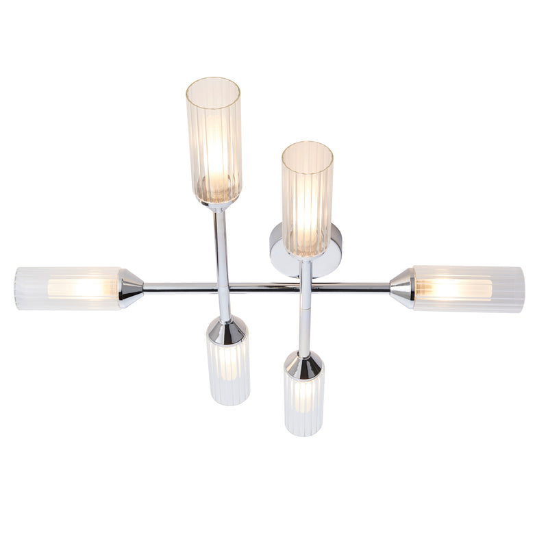 Lightologist Chrome plate & clear/frosted ribbed glass Multi arm glass Semi flush Light WIN1395045