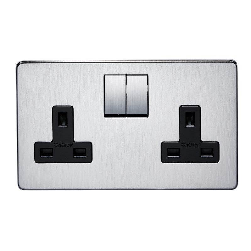 Crabtree Platinum Satin Chrome screwless 2 Gang Socket 7316/SC